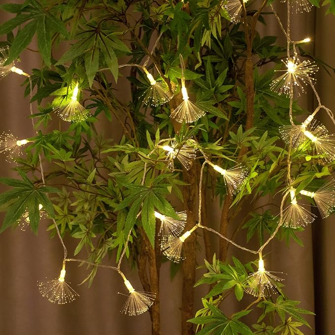 YOLIGHT 33FT 80 LED Fiber Optic Fairy String Lights Christmas Tree Light Battery Powered for Wedding, Christmas Tree, Garden, Patio, Party Decoration (Warm White)