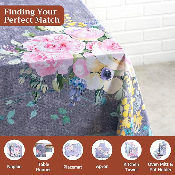 Maison d' Hermine Table Cloth Square Table 100% Cotton 54 x 54 Inches Tablecloth Reusable Decorative for Dining Kitchen Room Farmhouse Party Hotel Restaurant Spring Summer - Sweet Rose Lavender - Lush