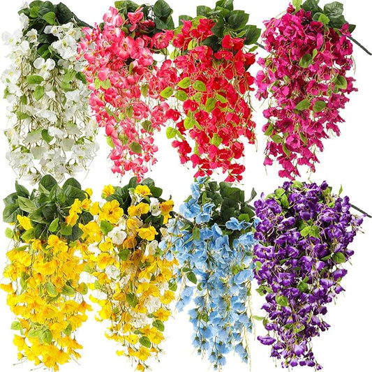 XunYee 8 Pcs Artificial Hibiscus Flowers for Outdoors Spring Summer Decor Fake Hanging Flowers Plants Uv-Resistant Faux Hibiscus Flower for Outside Porch Patio Front Door (Multiple Colors)