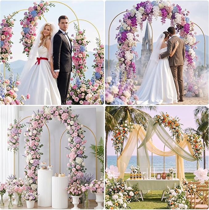 Metal Arch Backdrop Stand, 6FT+5FT+4FT Wedding Arch Frame, Gold Wedding Arch Backdrop Stand Set of 3, Balloon Arch Backdrop for Wedding Birthday Party Baby Shower Graduation Ceremony Decor