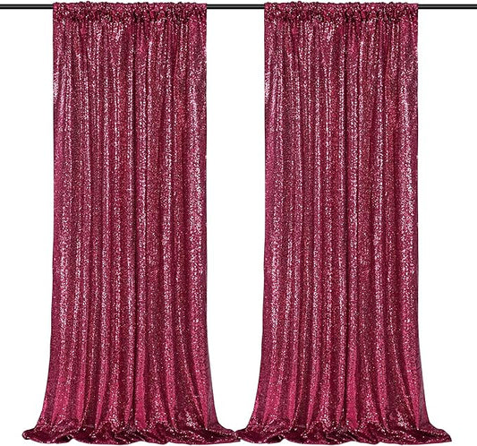 B-COOL Burgundy Sequin Backdrop Curtains 2 Packs 2ftx8ft Sparkle Backdrop Fabric Glitter Backdrop for Party Ceremony Wedding Birthday Decoration