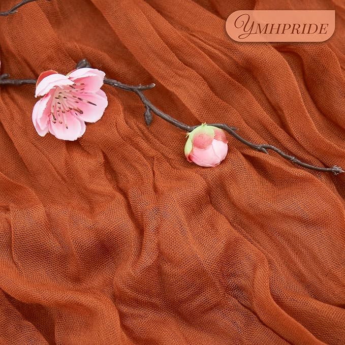 12 Pack Cheesecloth Table Runner 35 x 120 inch Long Boho Cheese Cloth Gauze Table Runners Semi Sheer Table Runner for Wedding Decor, Bridal Shower, Birthday Party (Terracotta)