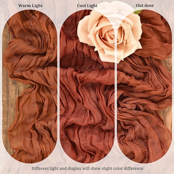 10 Pack Terracotta Cheesecloth Table Runner 17x108 Inch Semi Sheer Boho Gauze Cheese Cloth Table Runners, for Wedding Bridal Shower Birthday Party Home Decor Garden Farmhouse