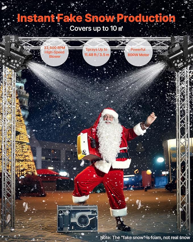 VEVOR Snow Machine, 800W Handheld/Hanging Snow Maker, Portable Wireless Remote Snowmaking machine with 1L Tank & Handle, Outdoor & Indoor Snowflake Maker for Christmas Party Stage Effect