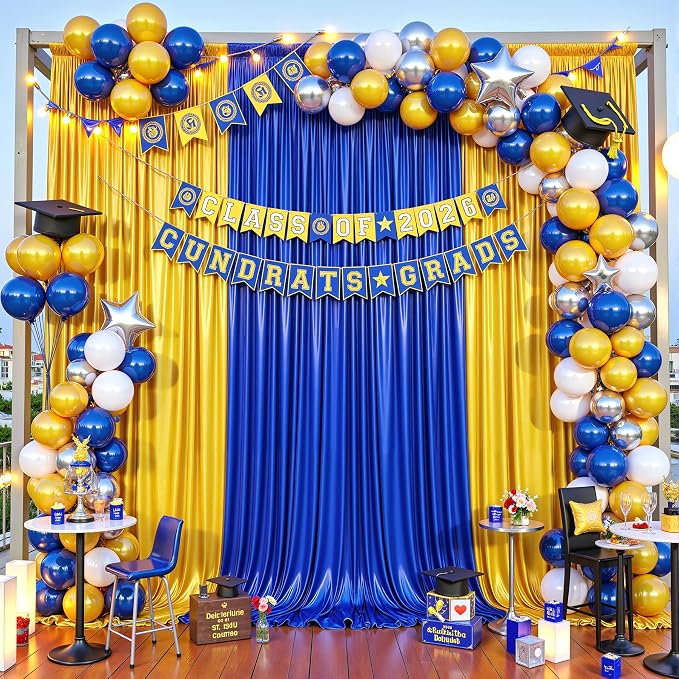 40x10ft Royal Blue Glitter Backdrop Curtain for Parties, Wrinkle Free Satin Photo Backdrop Drapes 8 Panels 5x10FT Shimmer Back Drop Cloth for Wedding Birthday Baby Shower Photography Background Decor
