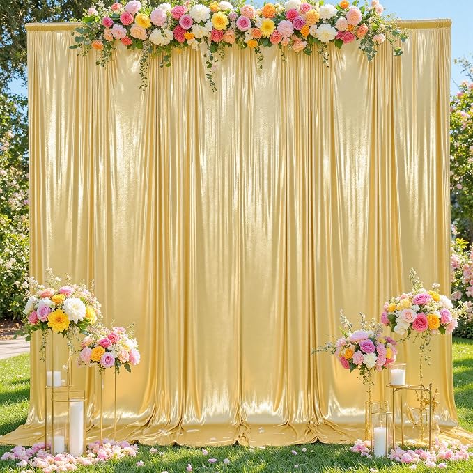 50x12ft Glitter Gold Backdrop Curtains, Sequin Curtains Wrinkle Free Polyester Drapes, Shimmer Back Drop Curtains for Parties Banquet Wedding Birthday Photography Background, 10 Panels 5x12ft