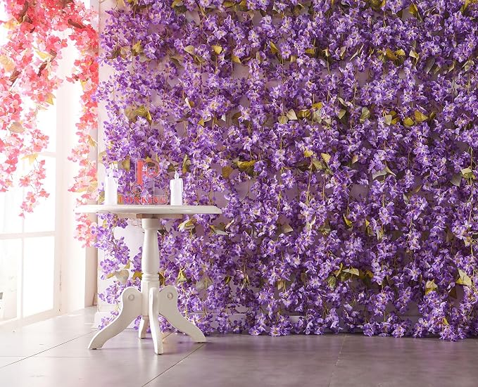 PONKING Flower Garland, Artificial Hydrangea Vine Flowers, Hanging Fake Hydrangeas Vine for Room Anniversary Wedding Birthday Christmas Wall Arch Decor, 2 Pcs, Floral Garland, Purple Flower