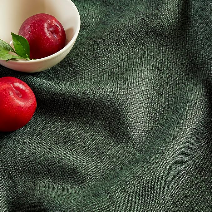 Solino Home Linen Cloth Tablecloth 52 x 52 Inch - 100% Pure Linen Forest Green Square Tablecloth - Athena, Machine Washable Table Throw