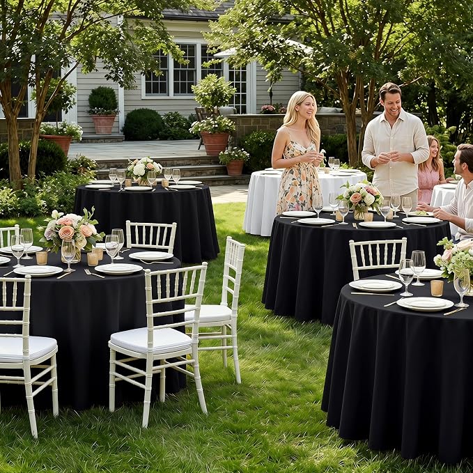Fitable 8 Pack Black Table Cloths 120 Inch Round - Stain Resistant and Washable Tableclothes, Polyester Fabric Table Covers for Wedding, Party, Banquet, Formal Events