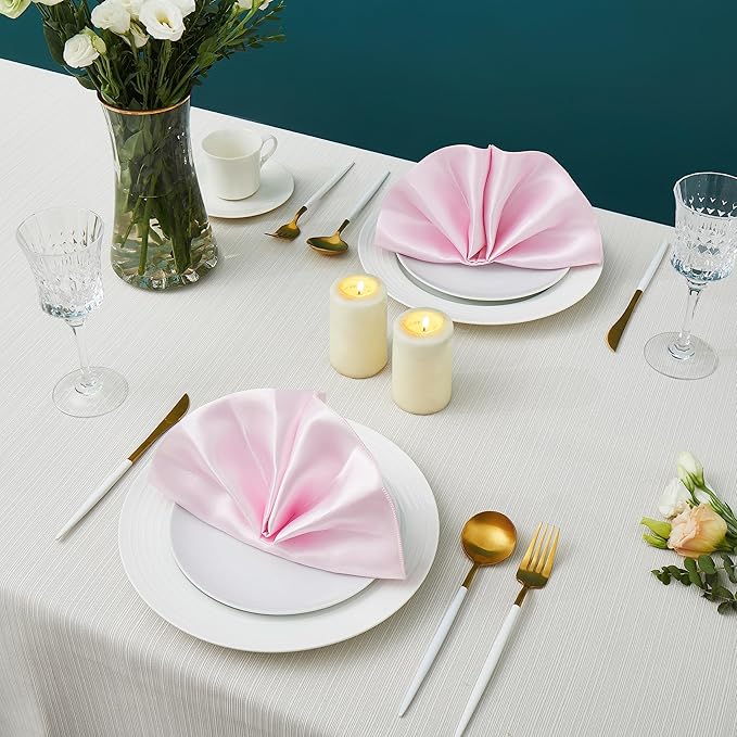 24 Pack Square Satin Dinner Napkins, 17x17 Inches Silky Soft Smooth Table Cloth Napkins for Restaurant Weddings Banquet Party Decoration, Pink