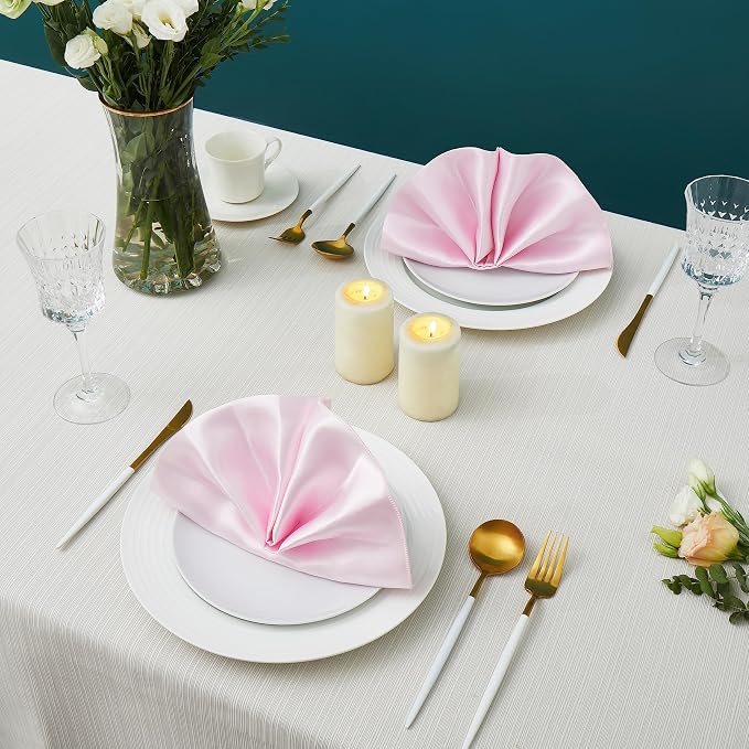 100 Pack Square Satin Dinner Napkins, 20x20 Inches Silky Soft Smooth Table Cloth Napkins for Restaurant Weddings Banquet Party Decoration, Pink