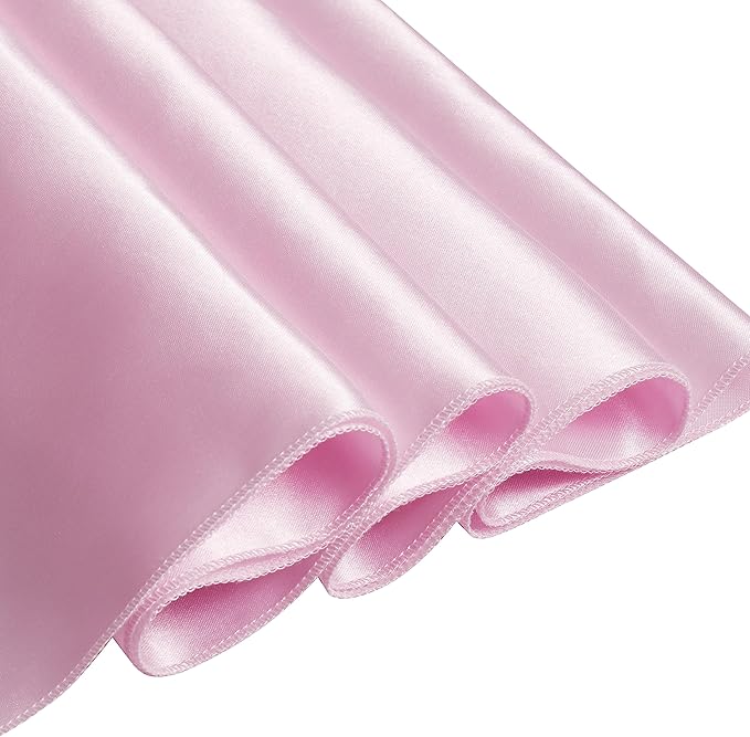 1 Pack Square Satin Table Cover Silkly Soft Table Cloth, Satin Dining Table Cloths for Wedding Banquet Table Decoration, Dining Room, Indoor and Outdoor Use, 52 x 52 Inches, Pink
