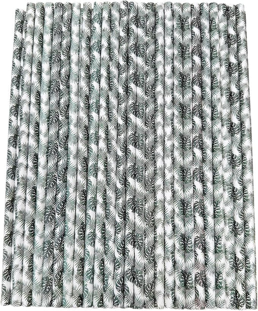 YAOSHENG [100 Pack] Green Leaf Paper Straws Disposable, 100% Biodegradable Multi-Pattern Party Straws For Birthday, Wedding and Holiday Decoration (green leaf)