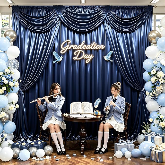20x10ft Navy Blue Glitter Backdrop Curtain for Parties, Wrinkle Free Satin Photo Backdrop Drapes 4 Panels 5x10FT Shimmer Back Drop Cloth for Wedding Birthday Baby Shower Photography Background Decor