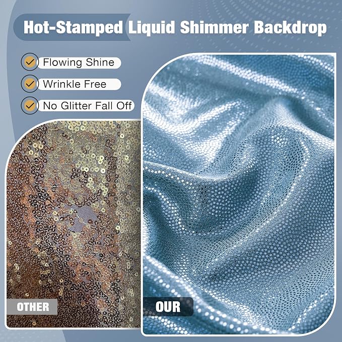10x10FT Baby Blue Sequin Backdrop Curtain for Party - 2 Panels 5x10FT Wrinkle-Free Shimmer Drapes for Birthday, Wedding, Christmas, Decorations & Photography