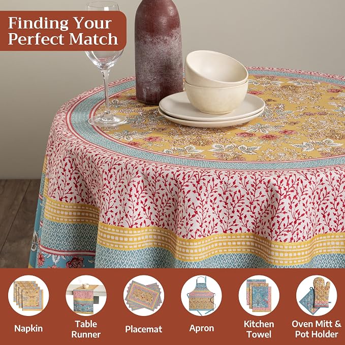 Maison d' Hermine Table Cloth Round Table 100% Cotton 63 Round Inches Tablecloth Reusable Decorative for Dining Kitchen Room Farmhouse Party Home Hotel Restaurant Spring Summer - Marquise