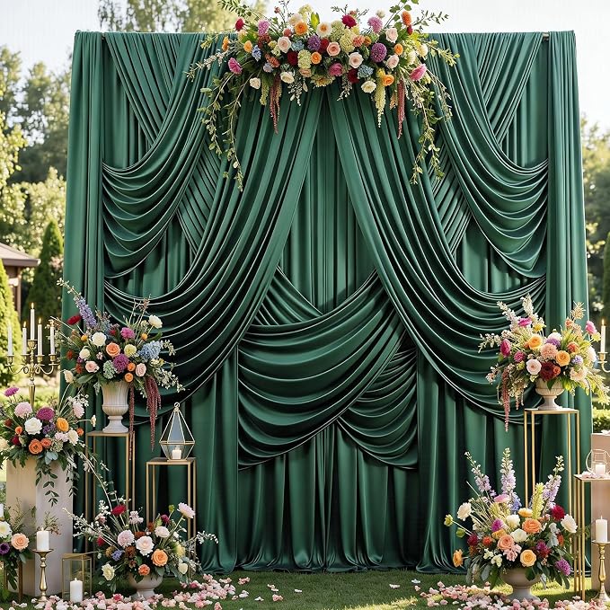 30ftx12ft Hunter Green Backdrop Curtains for Parties, Wrinkle Free Polyester Hunter Green Photo Backdrop Drapes 6 Panels 12 ft Long Back Drop Cloth for Wedding Birthday Photography Background Party