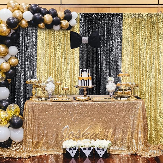 Sugargirl Gold Sequin Backdrop Curtain 6 Panels 2FTx8FT Glitter Gold Background Drapes Sparkle Photography Backdrop for Party Wedding Birthday Wall Decoration