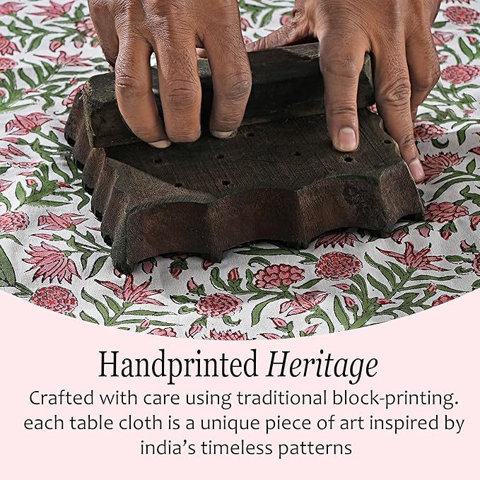 CPC Tablecloth 100% Cotton 60x60 Inch Indian Block Print Square Table Cover, Table Cloth for Weddings, Spring/Summer, Barbeque - Red Garnet