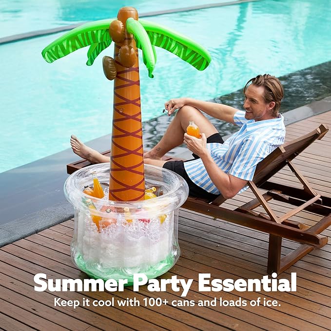 JOYIN 60" Inflatable Palm Tree Cooler, Beach Theme Decor, Pool Party Decorations, Luau Hawaiian Birthday Party Supplies, Ocean Jungle Tropical Themed Summer Outdoor Drink Cooler
