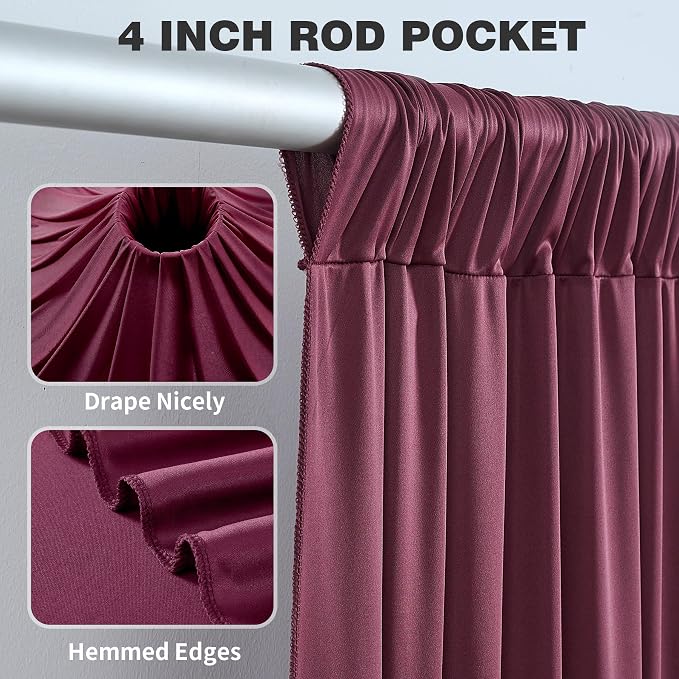 20ftx12ft Burgundy Backdrop Curtains for Parties, Wrinkle Free Polyester Burgundy Photo Backdrop Drapes 4 Panels 12 ft Long Back Drop Cloth for Wedding Birthday Photography Background Party