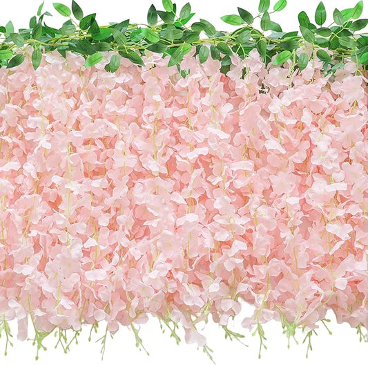 60 Branches Wisteria Hanging Flowers, 4Pcs Wisteria Artificial Flowers Garland, Artificial Wisteria Vine Silk Hanging Flower for Home Garden Outdoor Ceremony Wedding Arch Floral Decor (Pink)