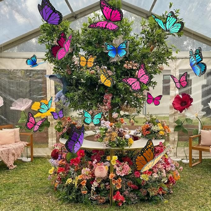 18 Pcs Large Butterfly Party Decorations 3D Paper Butterfly Hanging Decor 2 Sizes Bright Color Paper Butterflies Birthday Party Supplies for Wedding Spring Baby Shower Room Ceiling Decor