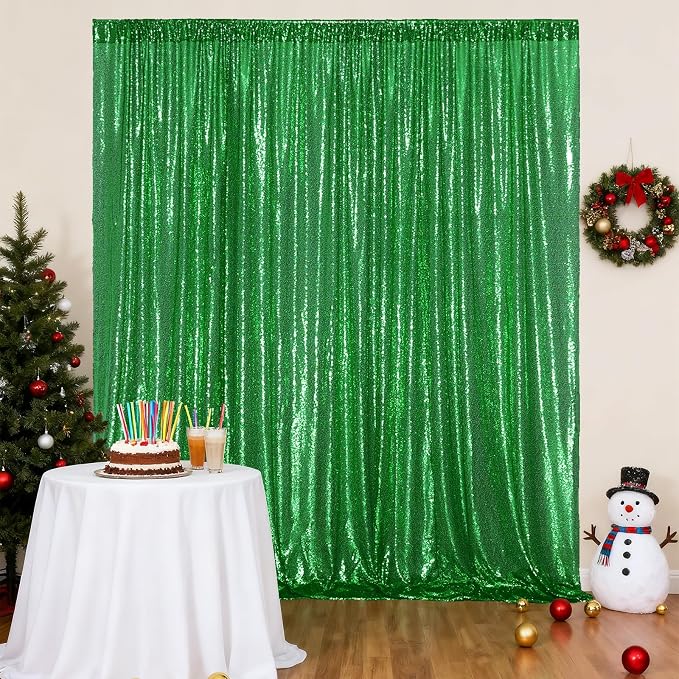 Poise3EHome Green Sequin Backdrop, 6FT x 8FT Sequin Photography Backdrop Curtain for Christmas St. Patrick's Day Party Decoration