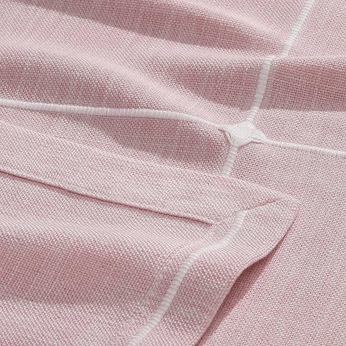 ZeeMart Grid Embroidered Hemmed Tablecloths, Pink 60x120 Inch, Farmhouse Style Heavy Weight Cotton Linen Pink Tablecloths, Boho Plaid Water Resistant Rectangle Table Cloth