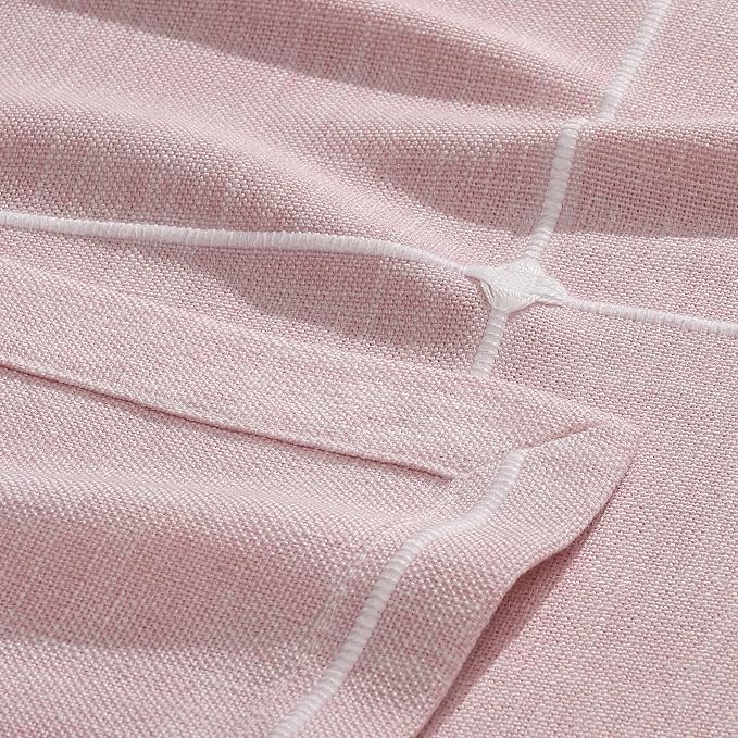 ZeeMart Grid Embroidered Hemmed Tablecloths, Pink 52x70 Inch, Farmhouse Style Heavy Weight Cotton Linen Pink Tablecloths, Boho Plaid Water Resistant Rectangle Table Cloth
