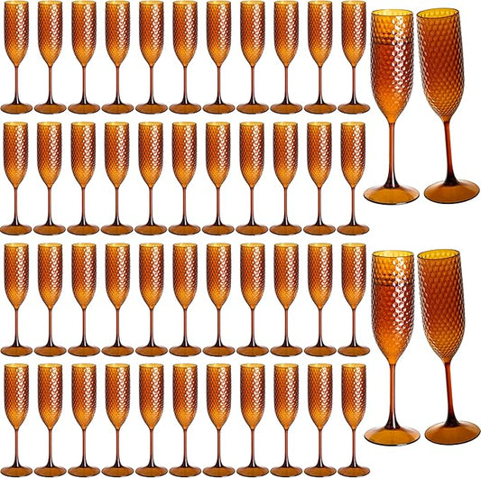 48 Pack Amber Plastic Champagne Flutes Mimosa Unbreakable Champagne Glasses Wedding Toasting Glasses 5.5 OZ Reusable Diamond Glasses Wine Cups Vintage Drinking Glasses for Wedding,Christmas,Party