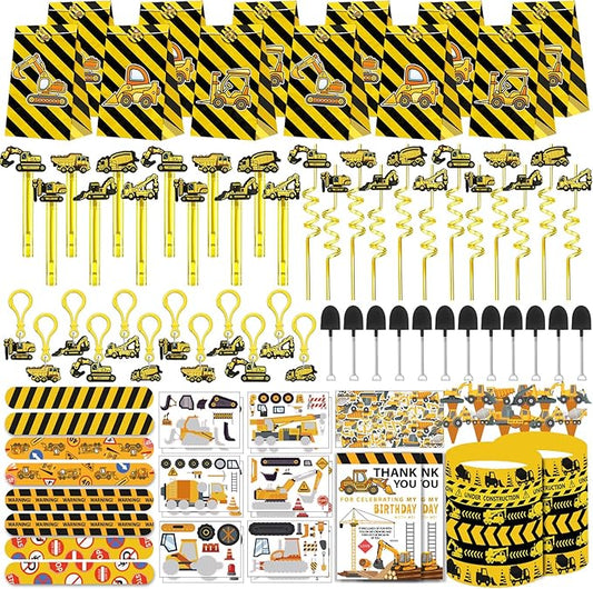 PLOUGVI 232PCS Construction Birthday Party Supplies Decorations Favors, Construction Theme Toys for Goodie Bag Stuffer, Pinata Filler Gifts