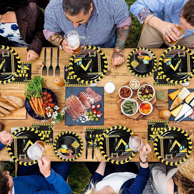 Construction Party Plates and Napkins Serves 50, Construction Birthday Supplies 200 Pcs Tableware Set Dump Truck Party Table Decorations Supplies Paper Plates Napkins Forks