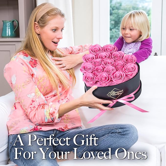 GLAMOUR BOUTIQUE 16 Flower Forever Heart Shape Box, Mothers Day Gift For Mom, Eternal Preserved Roses Gift for Her, Flowers bouquet, For Birthday, Anniversary, Girlfriend - Pink