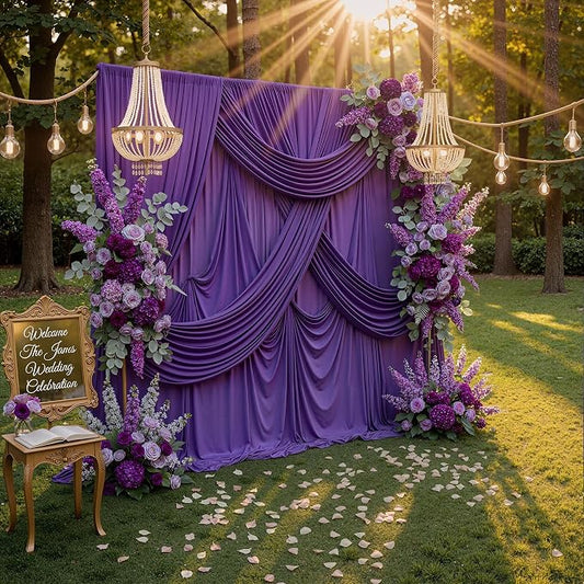 40ft x 10ft Wrinkle Free Purple Backdrop Curtains for Parties, 8 Panels 5x10ft Thick Fabric Purple Backdrop Drapes for Wedding Party Background Birthday Decoration