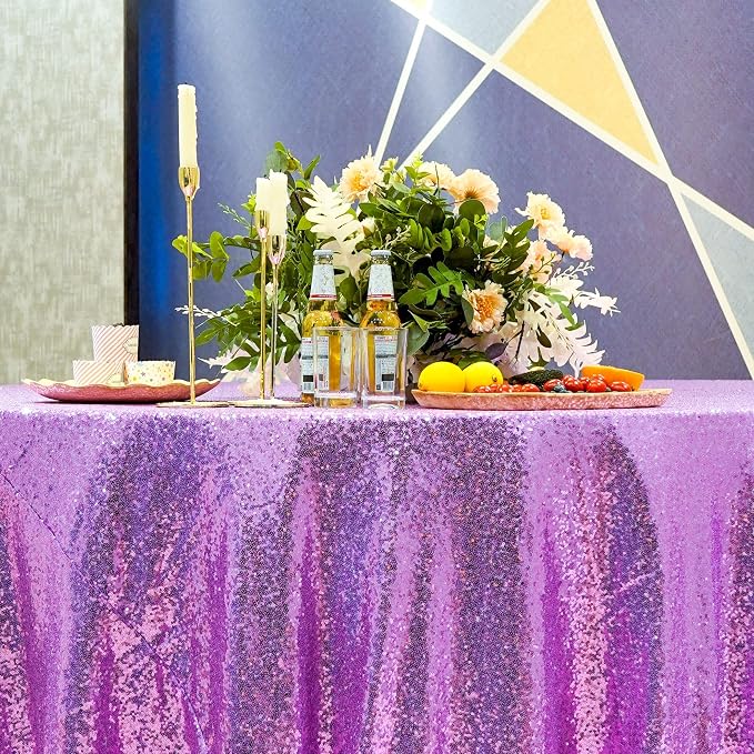 Lavender Sequin Tablecloth 120" Round Sequin Tablecloth Shimmer Table Cloth Sparkly Drape Table Cover Decorations for Engagement Weddings Party Baby Bridal Shower Decorations