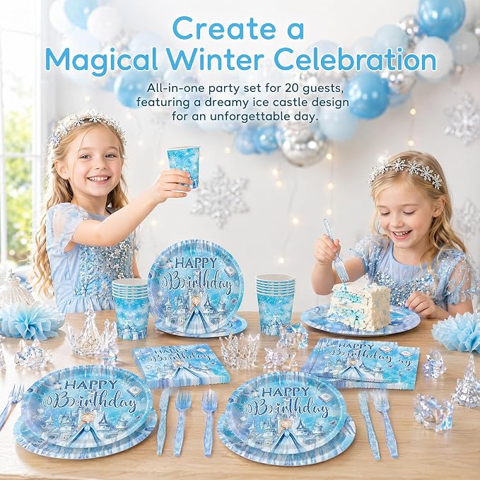 120 PCS Frozen Birthday Party Supplies Frozen Princess Themed Party Decorations for Kids Birthday for 20 Guests