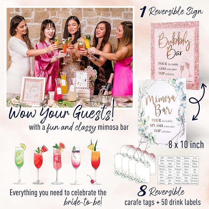 PRESTIGE Bridal Shower Games (32 Guests) + Mimosa Bar Supplies | 5 Games, Boho Bridal Shower Decorations Rose Gold, Greenery Theme Bridal Shower Favors Decor Kit, Bubbly Wedding Brunch Prizes (32 Set)