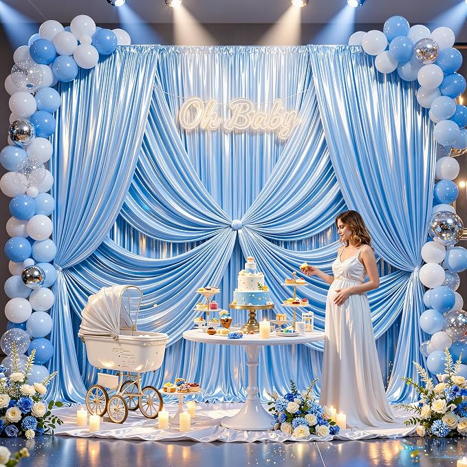 30x10ft Blue Glitter Backdrop Curtain for Parties, Wrinkle Free Satin Photo Backdrop Drapes 6 Panels 5x10FT Shimmer Back Drop Cloth for Wedding Birthday Baby Shower Photography Background Decor