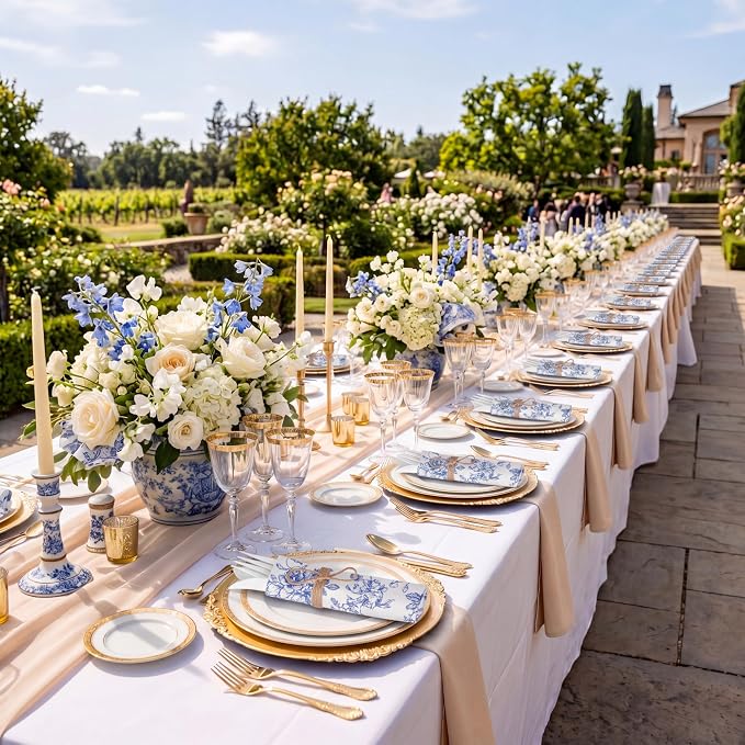 400 Pcs Something Blue Before I Do Blue Floral Wedding Supplies Biodegradable Disposable Tableware for 100 Guests Knives Spoon Fork Floral Paper Napkins for Bridal Shower Bridesmaid Gift