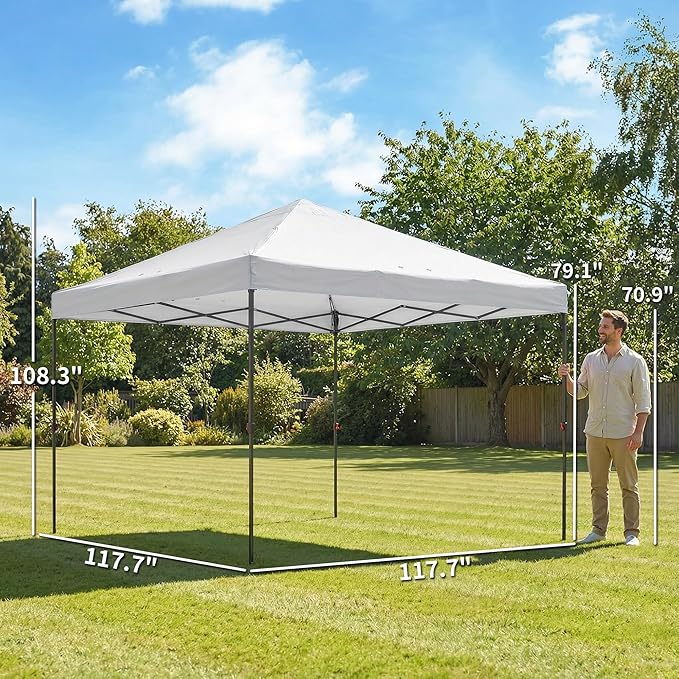Outsunny 10 x 10 ft Pop Up Canopy Tent with One Push Setup, Easy Setup Outdoor Portable Instant Canopy Shelter with Wheeled Carry Bag, Sandbags, Adjustable Height for Parties, Events, White