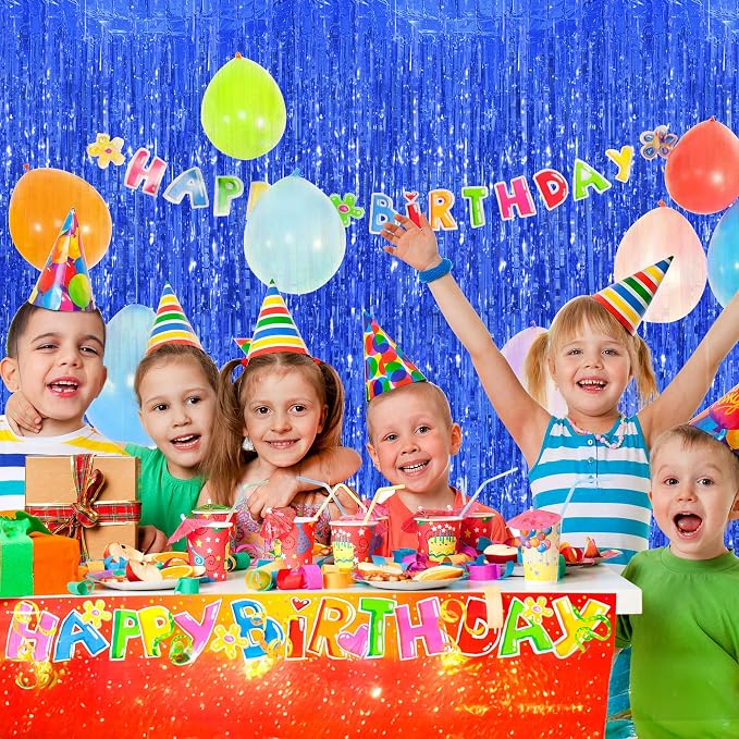 JOYIT 2 Pack Blue Tinsel Backdrop - 3.28 ft x 6.56 ft Fringe Backdrop, Glitter Foil Fringe Curtains for Party Decorations, Birthday, Bachelorette, Graduation, Wedding (Blue, 2 Pack)