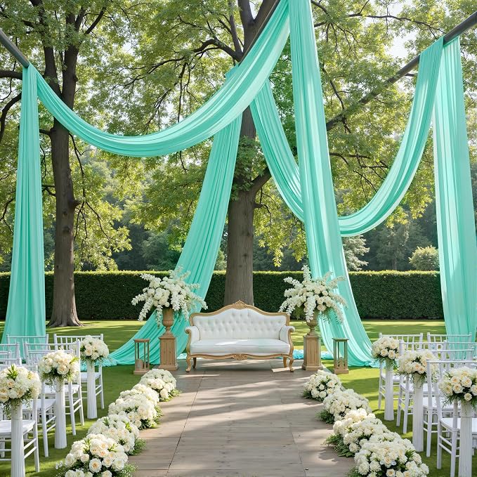 10ftx40ft Mint Green Ceiling Curtain for Wedding Parties – 2 Panels Wrinkle-Free 40 FT Long Tent Draping Curtains for Wedding, Birthday & Theme Parties, 40ft Height with Rod Pocket