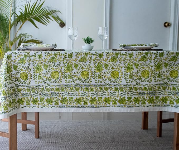 Block Print Table Cloth- 54x108 Inch Rectangle 100% Cotton Handmade Pre-Shrink, Washable for Spring, Kitchen & Dining Perfect for Chirstmas, Patio, Indoor & Outdoor, Farmhouse