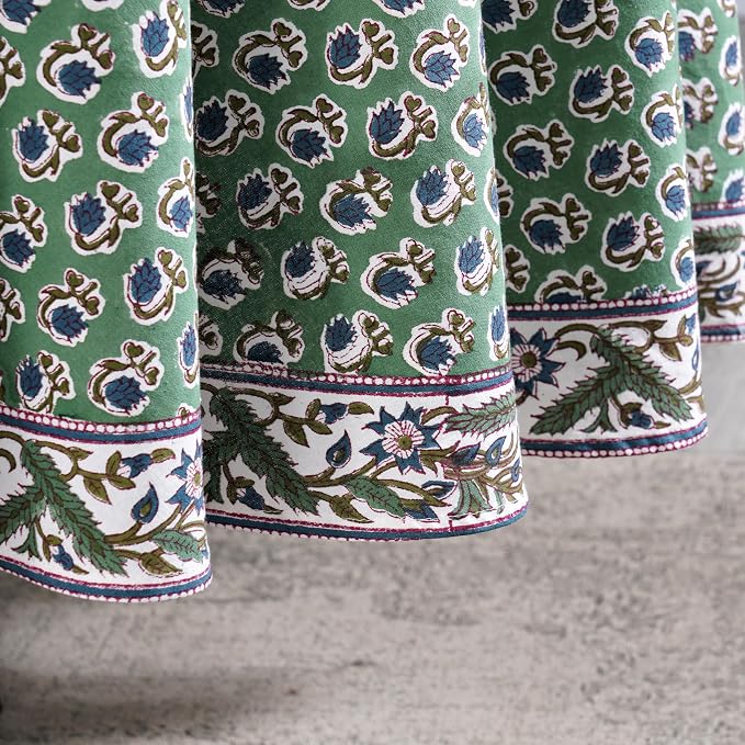 Ridhi Round Tablecloth Hand Block Print 100% Cotton Reusable Basil Green 132 Inch Table Cover Decorative Everyday Use for Dining, Home, Party, Wedding, Farmhouse, Party Gift for Spring, Mother's Day