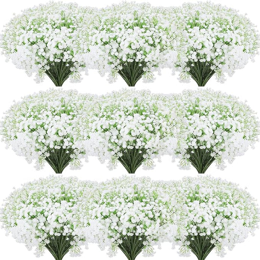 Janinka 50 Pcs Baby Breath Artificial Flowers Bulk Artificial Baby Breath Gypsophila Flower 20.8 Inch Faux Gypsophila Bouquet Fake Floral Greenery for Wedding Party Decor (White)