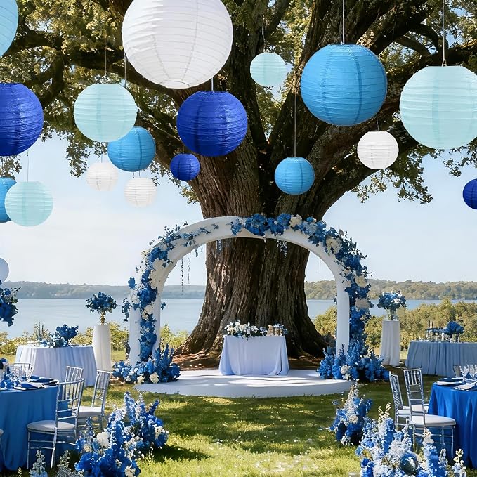 21Pcs Blue and Ivory Paper Lanterns Decorative, 6" 8" 10" Hanging Round Paper Lanterns for Bridal Shower Baby Shower Engagement Wedding Birthday Party