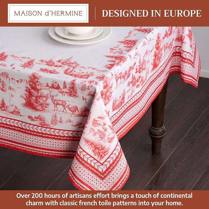 Maison d' Hermine Table Cloth Rectangle Table 100% Cotton 60 x 108 Inches Fall Tablecloth Reusable Everyday Use for Thanksgiving Christmas Decorations Dining Farmhouse Party (Winter Jouy)