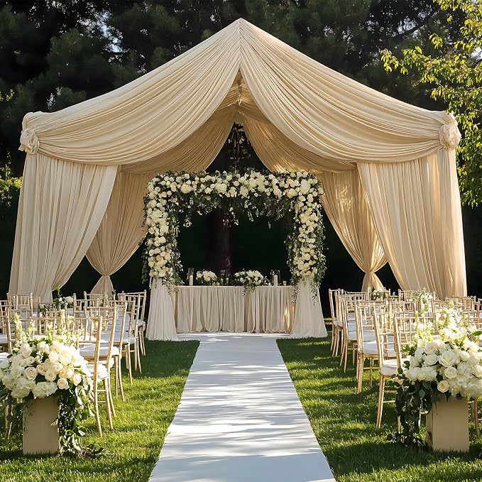 12 Panels 5x20ft Beige Ceiling Drapes for Wedding Parties, Wrinkle Free Thick Polyester 20ft Extra Long Wedding Draping Tent Ceiling Curtains Arch Drapery for Birthday Party Canopy Tent Decor