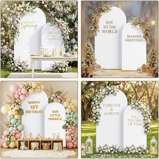 Toolterritary Metal Arch Backdrop Stand and Cover Set of 2, Sturdy 7.2FT, 6FT Party Backdrop Set, Wedding Arch Frame and Cover Set for Birthday, Baby Shower,Christmas, Anniversary